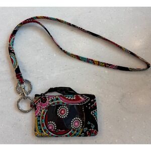 Vera Bradley Provencal Paisley Zip ID Case and Lanyard Set Black Multi
